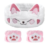 Yulakes Cinta para el pelo de maquillaje cosmética, lindo gato elástico cara muñeca banda de lavado absorbente cinta de pelo, diadema spa