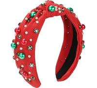 Yulakes Cintas para la cabeza de Navidad, cinta de pelo con perlas de Navidad, perlas de estrás de cristal, diademas para fiestas, disfraces, regalos (rojo)