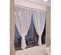Yulakes Cortinas de encaje blanco con flores bordadas de gasa para salón, dormitorio, decoración de bodas, 75 x 130 cm (1 unidad)