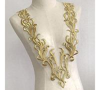Yulakes Gold Stickerei Spitze Aplicación Patch con Lentejuelas de Oro, Encaje para Cuello de Vestido de Boda, Costura DIY, Decoración de Vestido de Novia, Accesorios de Ropa (Estilo 2)