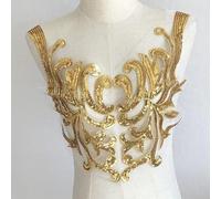 Yulakes Oro Bordado Encaje Apliques Parches Oro Lentejuelas Encaje Cuello Cuello Boda Noble Vestido De Novia Bricolaje Decoración Ropa Accesorios (Estilo 3)