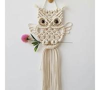 Yulakes Tapiz de pared de macramé con búho, decoración de pared, de algodón, hecho a mano, para decoración de pared, bohemio, decoración del hogar, color beige