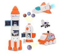 YULEYU Cohete Juguete, Modelo Avión Espacial con Astronauta, Nave Espacial para Niños y Niñas, Kit Exploración con Sonido y Luz, Regalo Días Festivos(Orange)
