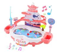 YULEYU Juego de Pesca para Niños, Set de Pesca para Bebés 3 en 1, 34 Piezas de Juegos de Pesca para Niños con Tobogán, Música, Historia, Juguetes Pedagógicos de Preescolar