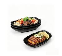 YuLiMirich Juego de 4 bandejas rectangulares para servir, 19,9 x 12,2 x 3,2 cm, reutilizables, para postres, entrantes, platos de ensalada, guarniciones de frutas, color negro