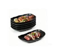 YuLiMirich Juego de 6 bandejas rectangulares para servir, 19,9 x 12,2 x 3,2 cm, reutilizables, para postres, entrantes, platos de ensalada, guarniciones de frutas, color negro