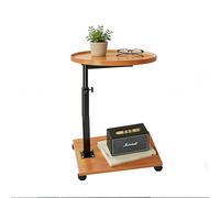 YuLiMirich Mesa auxiliar con ruedas, mesa auxiliar regulable en altura de 45 - 80 cm, mesa auxiliar de madera en forma de c, con acabado de nogal giratorio 360°, para salón, dormitorio, balcón