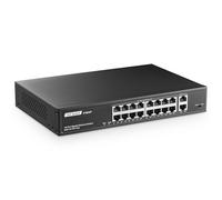 YuLinca Conmutador PoE Gigabit de 18 Puertos, 16 Ggiabit PoE+, 2 GE Uplink, IEEE802.3af/at MAX 250W, Conmutador Ethernet de sobremesa Plug&Play no gestionado para Montaje en Bastidor
