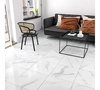 Yullpaper 24 Piezas Baldosas Adhesivas Suelo Efecto Mármol Blanco Suelo Vinilo Autoadhesivo Brillante Vinilo Suelo Cocina Baño Impermeable Suelo Vinilico Click Losetas Autoadhesivas Blanco 30cm x 30cm