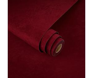 Yullpaper Papel tapiz autoadhesivo de terciopelo rojo oscuro para paredes, papel pintado de tela flocada roja para cajón, caja de joyas, rollo de papel de regalo, rollo de papel de vinilo para muebles