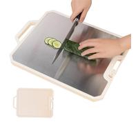 Yulokdwi Tabla De Cortar De Cocina | Tabla para Embutidos y Queso en Acero Inoxidable | Doble Cara Con Mango Ranura Para Jugos Área Para Moler Ajo Para Frutas Verduras Y Pan