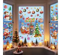 YULOONG 112 piezas de decoración de Navidad para ventana, Papá Noel, árbol de Navidad, copo de nieve, muñeco de nieve, ciervo, pingüino, calcomanías de doble cara, decoración de ventana, pared, puerta