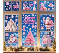 YULOONG 118 piezas de decoración de Navidad rosas para ventana, Papá Noel, árbol de Navidad, copo de nieve, muñeco de nieve, ciervo, calcomanías de doble cara, decoración de ventana, pared, puerta
