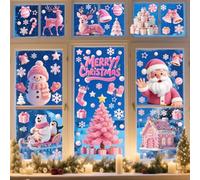 YULOONG 121 piezas de decoración de Navidad rosas para ventana, Papá Noel, árbol de Navidad, copo de nieve, muñeco de nieve, ciervo, calcomanías de doble cara, decoración de ventana, pared, puerta