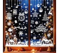 YULOONG 133 piezas de decoración de Navidad para ventana, Papá Noel, árbol de Navidad, copos de nieve, muñeco de nieve, cabaña, ciervo, calcomanías de doble cara, decoración de ventana, pared, puerta