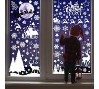 YULOONG 148 piezas de decoración de Navidad para ventana, Papá Noel, árbol de Navidad, copos de nieve, muñeco de nieve, castillo, ciervo, calcomanías de doble cara, decoración de ventana, pared