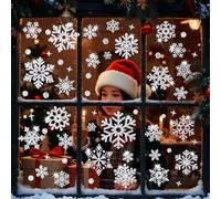 YULOONG 171 piezas de decoración de Navidad para ventana, copos de nieve plateados, calcomanías de doble cara, decoración de ventana, pared, puerta, reutilizable, calcomanías estáticas