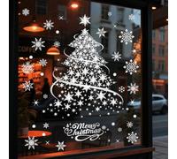 YULOONG Decoraciones de Navidad para ventana, diseño de copo de nieve de árbol de Navidad plateado, calcomanías de doble cara, decoración de ventana, pared, puerta, reutilizable, calcomanías estáticas