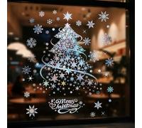 YULOONG Decoraciones de Navidad para ventanas, adhesivos láser para árbol de Navidad, copo de nieve, calcomanías de doble cara, decoración de ventana, pared, puerta, reutilizable, calcomanías