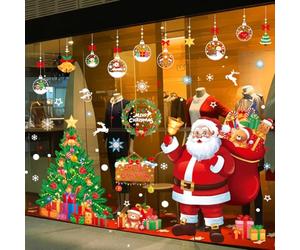 YULOONG Decoraciones de Navidad Pegatinas para Ventanas Grandes Papá Noel Árbol de Navidad Copo de Nieve Doble Cara Adhesivo Ornamento Reutilizable Pantalla DIY Ventana Puerta Pared