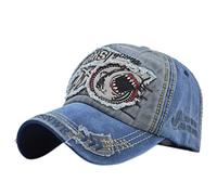 YULOONG Gorra de béisbol vintage de mezclilla bordada con tiburón, sombrero de camionero retro con borde deshilachado, sombrero de sol 100% algodón, gorra unisex D