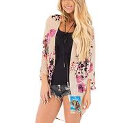 YULOONG para mujer Cover Ups gasa estampado Floral Kimono suelto chal cárdigan Boho verano blusa informal Top Sexy playa traje de baño capas
