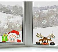 YULOONG Ventanas de Navidad Pegatinas estáticas Clings Vinilo extraíble Papá Noel Árbol de Navidad Muñeco de nieve Copo de nieve Ciervos DIY Pared Ventana Puerta Mural Escaparate Calcomanía Etiqueta