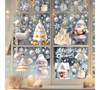 YULOONG Ventanas de Navidad Pegatinas estáticas Clings Vinilo extraíble Papá Noel Árbol de Navidad Muñeco de nieve Copo de nieve Ciervos DIY Pared Ventana Puerta Mural Escaparate Calcomanía Etiqueta