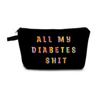 YULUENZE Bolsa de maquillaje con estampado de letras, bolsa de almacenamiento de medicamentos, bolsa de aseo con cremallera para todos mis problemas de diabetes, bolsa de cosméticos, regalo inspirador