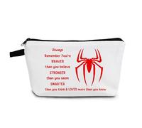 YULUENZE Bolsa de maquillaje de película de araña, regalo inspirador para fanáticos de la película de araña, regalo inspirador con texto en inglés "You Are Stronger Smarter Than You Think", bolsa de