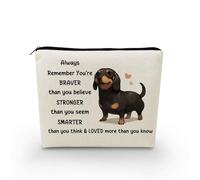 YULUENZE Bolsa organizadora de regalo para perros salchicha con diseño de perro salchicha, con texto en inglés "You Are Stronger Smarter Than You Think", bolsa de cosméticos con cremallera, regalo
