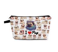 YULUENZE Divertida bolsa de maquillaje con texto en inglés «I Love Pug, bolsa organizadora pequeña con cremallera, bolsa de cosméticos para cachorros, regalos de cumpleaños para amantes de los pug,