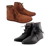 YUMALI Zapatos Medievales Vikingo Encaje Hasta PU Cuero Tobillo Botas Cortas Renacimiento Piso Botas Pirata Para Cosplay (Black,38)