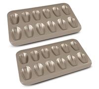 Yumatouch Madeleine - Juego de 2 bandejas antiadherentes de acero al carbono con 12 agujeros para hornear, color dorado