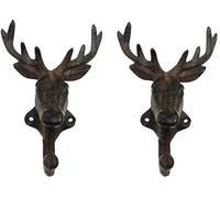 YUMBOR Ganchos decorativos de pared de hierro fundido rústico resistente con diseño de ciervo con cuernos de ciervo, para colgar toallas, llaves, perchero de hierro duradero, para sala de estar, baño