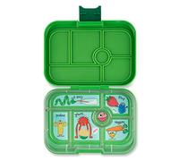 yumbox Lonchera Bento original a prueba de fugas, 5 compartimentos + pozo de inmersión, cierre fácil de abrir, control de porciones, bandeja ilustrada extraíble, para edades de 3 a 7 años (verde