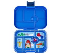 yumbox Lonchera Bento original a prueba de fugas, 5 compartimentos + pozo de inmersión, cierre fácil de abrir, control de porciones, bandeja ilustrada extraíble, edades de 3 a 7 años (azul surf
