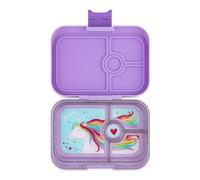 Yumbox Panino Bento Box a prueba de fugas, tamaño sándwich, se adapta a un sándwich más lados, 3 compartimentos más dip well, lonchera para niños y adultos (unicornio morado lavanda)