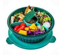 Yumbox Poke - Ensaladera (verde col rizada) con tapa a prueba de fugas, construcción de plástico duradero, divisor extraíble de 4 partes y taza de salsa, tapa a prueba de fugas, capacidad de 4.2 tazas