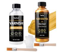 YumCraft Kit De Pintura de Pan de Oro LíQuido, Pintura de Pan de Oro Al Agua de 100 Ml Y Barniz Brillante de 100 Ml. Kit de BañO de Ultrabrillante de Secado RáPido Para Artes, Manualidades