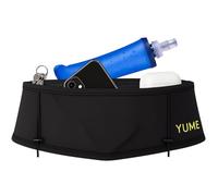 YUME Cinturon Running con 3 Bolsillos, Porta Botella, Porta Bastones y Porta Dorsales | Riñonera Running Trail para Hombre y Mujer (Negro, Talla L)