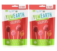 Yumearth - piruletas ecológicas de frutas 4 sabores: granada, sandía, fresa, melocotón - 14 unidades (pack 2 bolsas sabor frutas)
