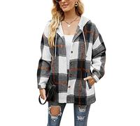 Yumenam Camisa a Cuadros con Capucha para Mujer Blusas con Botones de Manga Larga Bolsillo Camisas Informales Sueltas a Cuadros Cárdigans con Capucha Tops