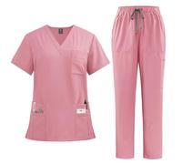 YUMERA Scrubs para mujeres, conjunto de batas ultradelgadas y sueltas con múltiples bolsillos y cuello en V para doctoras, batas de trabajo suaves y cómodas en múltiples colores, rosa, XL