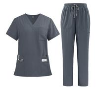 YUMERA Scrubs para mujeres, conjunto de batas ultradelgadas y sueltas con múltiples bolsillos y cuello en V para doctoras, batas de trabajo suaves y cómodas en múltiples colores, gris, S