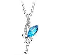 Yumi Lok - colgante plateado bañado en rodio, con cristal azul de Austria, en forma de ángel o hada, con cadena, para mujeres y niñas