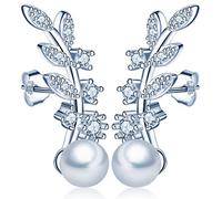 Yumi Lok perlas de plata de ley 925 con Circonita hojas pendientes Clip Pendientes Ear Puños para mujer mujeres niña