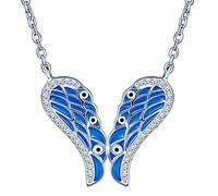 Yumi Lok Plata de ley 925 circonita azul alas de ángel colgante de corazón collar cadena con colgante para mujer Chica