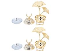 YUMILI Candle Holder Arabian Star Moon Ginkgo Shape Metal Candle Holder Aromatherapy Stove Home Decoration Iron Gold 16.5cm Height Set of 2 for Living Room Dining Room