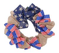 YUMILI Independence Day Wreath Patriotic Festive Decorative Hanging Wreath for Front Door Indoor Outdoor Use Made of Polyester Plastic Burlap